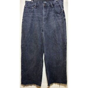 RSQ Extra Baggy Jeans Womens 34 Black Acid Wash Wide Leg Raw Hem Skater Y2K